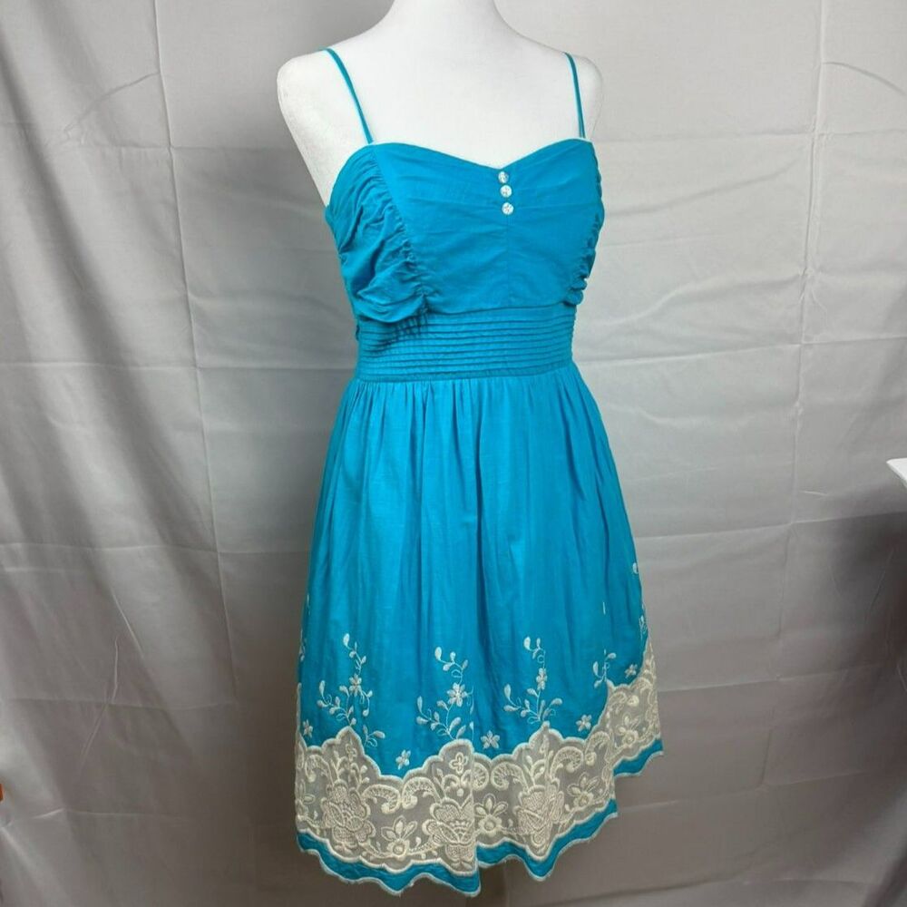 Speechless Y2K 100% Cotton Turquoise Lace Hem Mini Dress - M/L